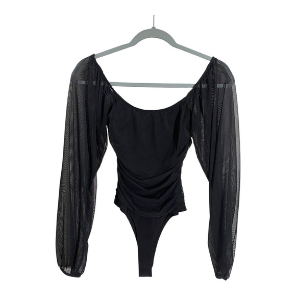 Sophisticated Windsor Black Sheer Sleeve Bodysuit - Picture 3 of 8